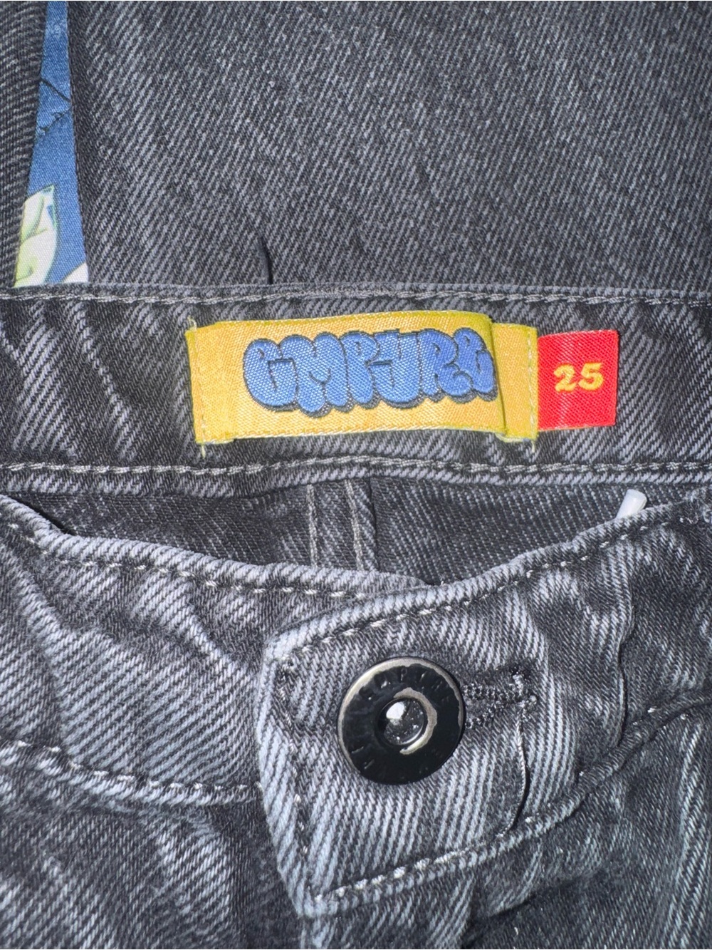 Gray Denim Jeans with Colorful Logo Patch